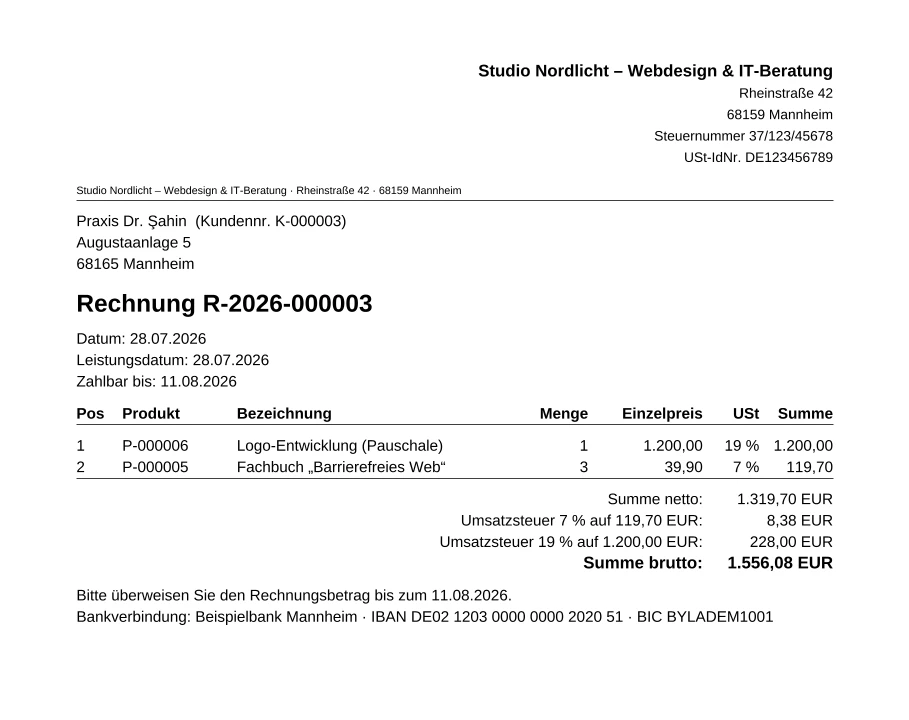 Invoice PDF generated by Faktura
